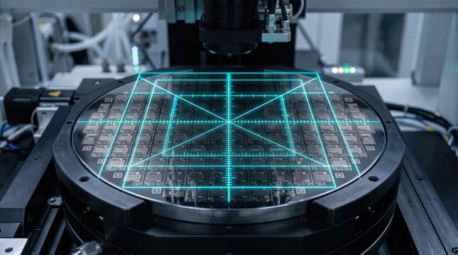 Automated Optical Inspection System Scanning Silicon Wafer with Alignment Grid Technology