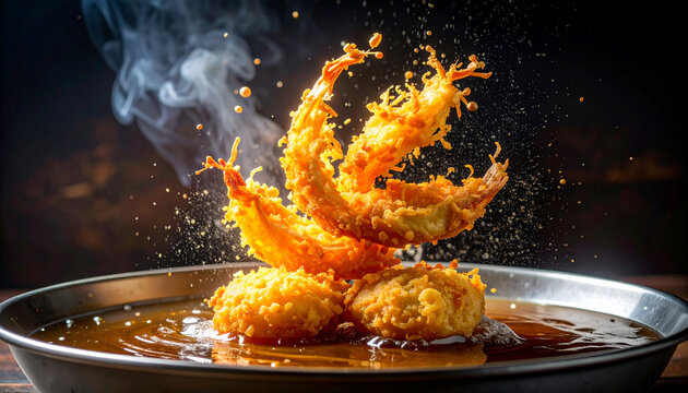Golden fried shrimp food photography