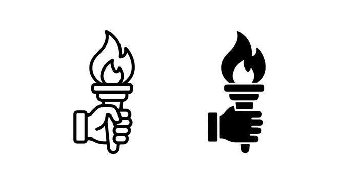 Torch Icons, Symbol of Knowledge and Victory, Flame and Hand Vector Graphics