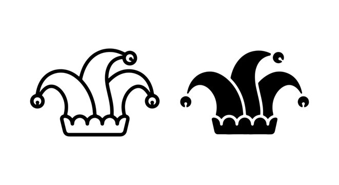 Jester hat vector icon, playful joker cap illustration, carnival costume accessory, entertainment and comedy symbol, isolated graphic resource for design projects.