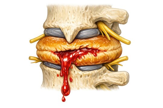Anatomical illustration of a human spine with a bleeding wound