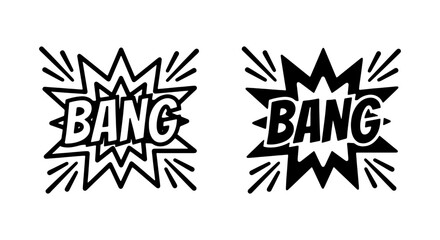 Comic book explosion, bang sound effects, vector icons, black and white graphics © Farzana