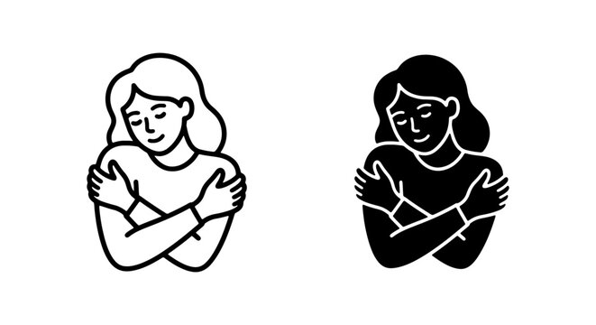 Self-Love Icon, Embrace Yourself Vector, Woman Hugging Herself, Positive Mindset