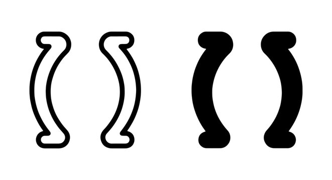 Bracket Icons, Parentheses Symbols, Outline and Filled, Graphic Design Elements