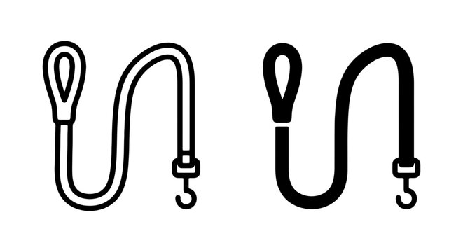 Dog Leash Vector Icons, Pet Walking Equipment Set, Animal Accessory Graphics, Black and White Line Art