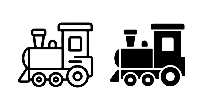 Classic Train Icons, Vintage Locomotive Vector Art, Retro Steam Engine Graphics, Transportation Symbols Set
