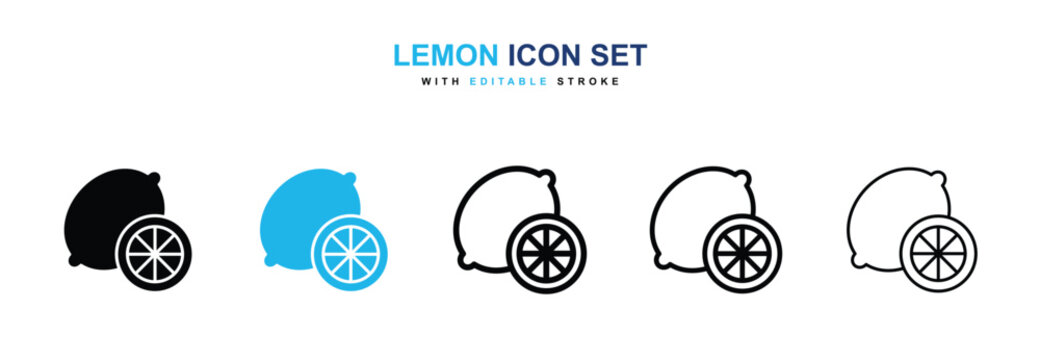 Lemon icons vector collection in black and blue colors on white background
