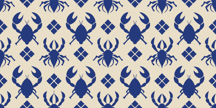 Seamless lobster and geometric rhombus pattern for fabric, textile, wallpaper, and packaging design