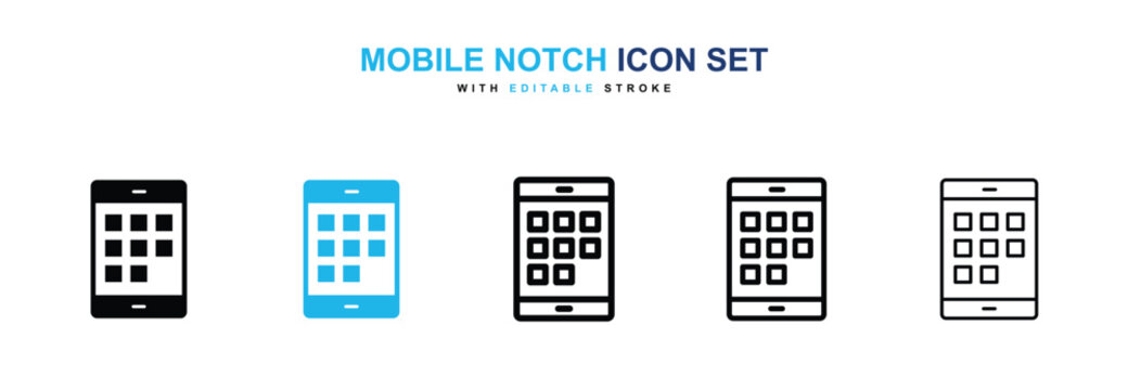 Mobile notch icons vector collection in black and blue colors on white background