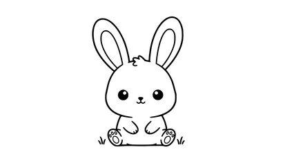 Obraz premium Black and white chibi bunny rabbit line art vector with cute kawaii animal character isolated on white