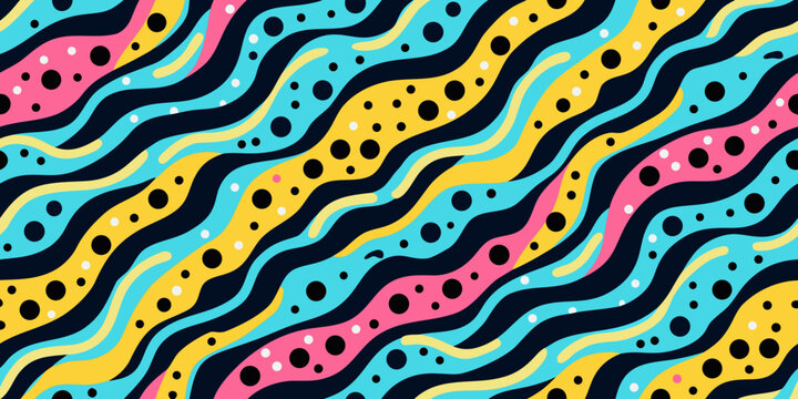 abstract wavy line pattern with polka dots colorful vector illustration