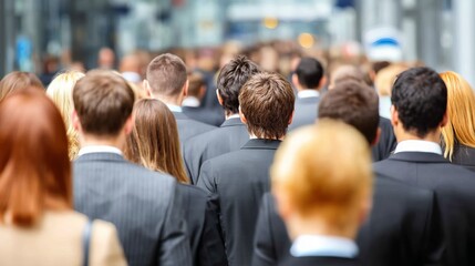 Obraz premium Diverse Professionals Moving Toward a Central Gathering Point Outdoors