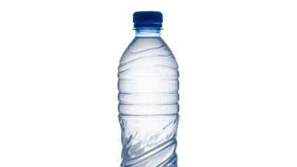 Naklejka premium Isolated clear plastic bottle of refreshing mineral drinking water with blue cap