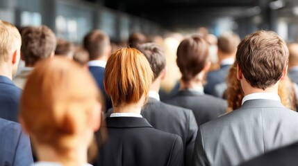 Fototapeta premium Professionals Moving Toward Central Gathering Point at Event Venue