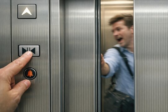 A person waiting for the elevator to arrive, pressing the button to summon it