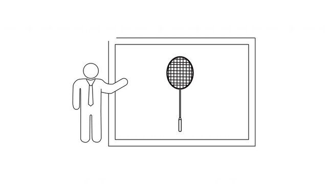 Diagram illustrating the scale of a badminton racket next to a person.