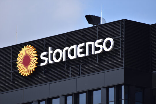 Stora Enso company office with emblem, logo, signage on the facade. Finnish and Swedish forest industry company. WARSAW, POLAND - APRIL 25, 2026