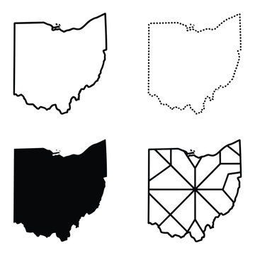 Ohio State Map Outline Silhouette Vector Illustration Set on White Background isolated on white background