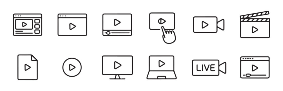 Video Play Icon Set, Media Player Symbols, Play Button Icons, Streaming Signs