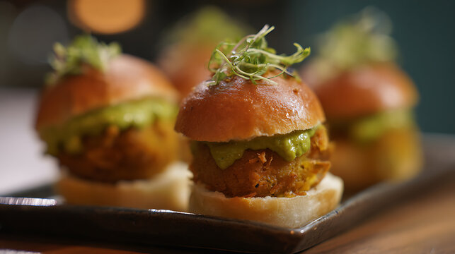 Vada Pav, Famous Mumbai Street Food with Spicy Potato Fritter Inside Bun, Served with Chutney, Traditional Maharashtrian Snack in India