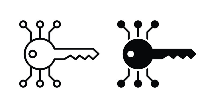 Digital key icon logo line black symbols collections.