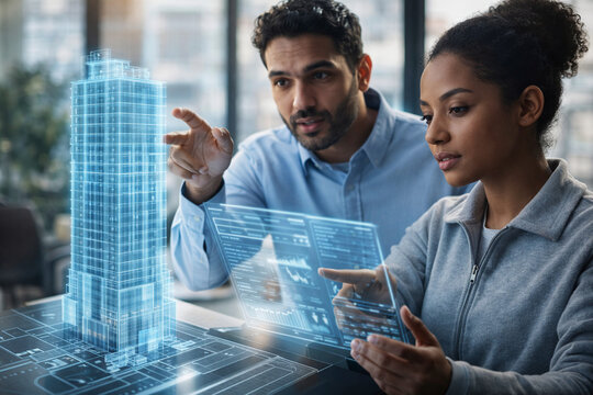 Diverse Architects Collaborating with AI