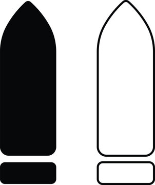 Gun bullets ammunition cartridge set collection group icons, firearm ammo vector pack, military projectile casing silhouette and outline flat line black style isolated design elements