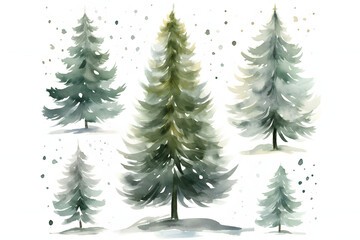 Obraz premium A festive winter forest landscape illustration featuring a green fir tree with snow and pine branches for a Christmas holiday celebration card design