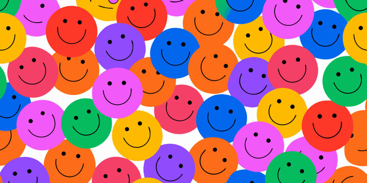 Colorful smiley face pattern dense collage of happy expressions