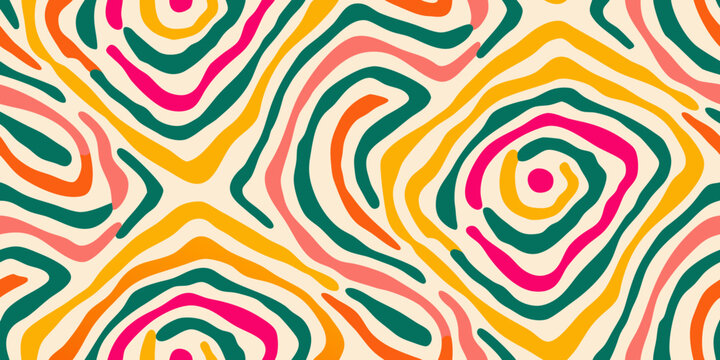 abstract wave pattern colorful seamless design on beige background