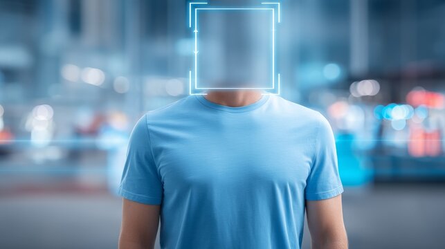 Individual Standing in Open Urban Space with Digital Overlay Effects