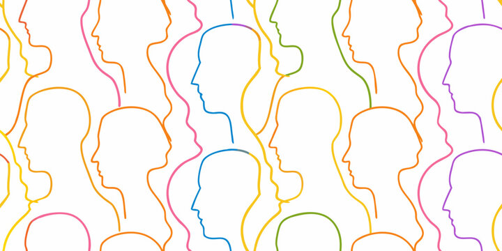 silhouette crowd pattern repeating design of human profiles
