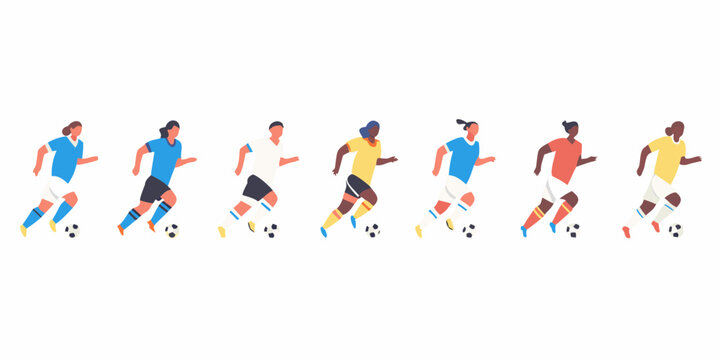 soccer players running sequence flat vector illustration on white background