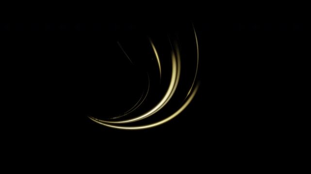 Dynamic golden neon light rays forming an energy vortex and moving forward on transparent background 4K