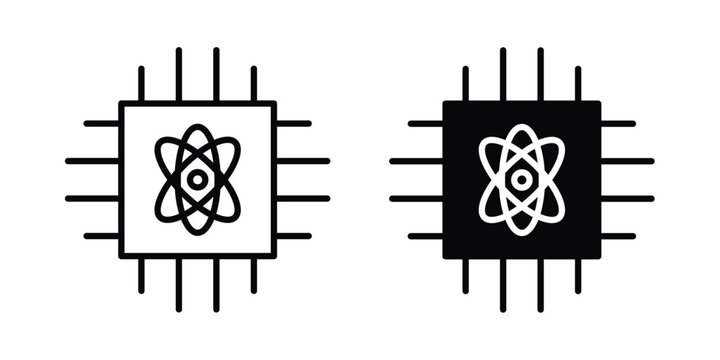 Quantum computing icon logo line black symbols collections.