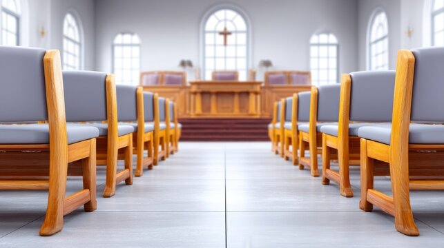 Orderly Seating Rows Inside Modern Jewish Synagogue Interior
