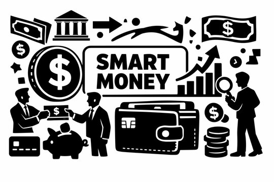Dollar Finance System. Clean solid filled banner composition about money, payment, and finance: one giant dollar coin and one oversized wallet-bank card object