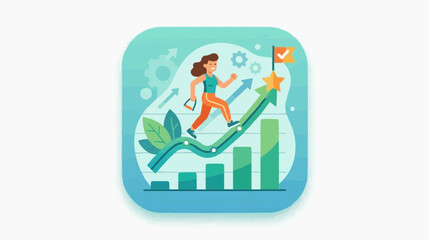 Fototapeta premium Achieving Business Targets: An illustration depicts a person ascending a rising graph, signifying business targets and ambitions.
