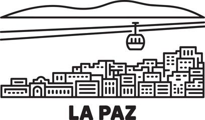 La paz city skyline with cable car gondola in outline style linear drawing on white background © pyenga