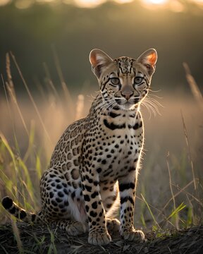 an oncilla , northern tiger cat genetic hybrid experiment fantasy animal, fictional species in a ashen meadow