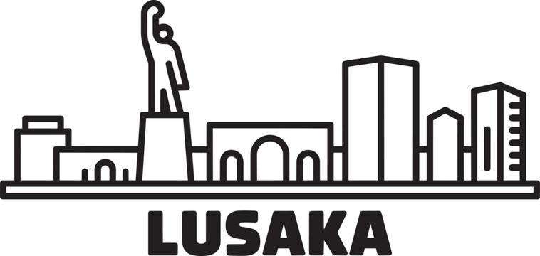 Lusaka skyline cityscape landmark with statue and buildings in line art style with city famous place