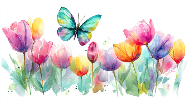 watercolor botanical butterfly and flowers texture template background. Design for wedding, vip cover, poster, rsvp moderncard.Valentine's Day	