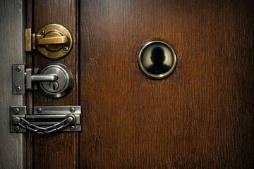 Obraz premium Close-up of a wooden door with a lock, suitable for use in designs related to entranceways or security