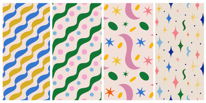 abstract wave and shape patterns colorful quartet collection
