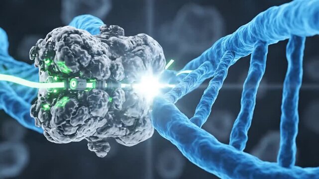 DNA double helix molecule interacting with complex protein structure