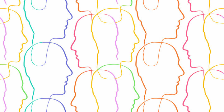 repeating pattern of colorful human profile silhouettes