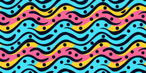 Colorful wavy pattern with polka dots seamless vector illustration © Sourav