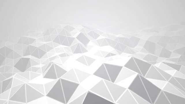 Abstract white low poly waving surface 3D geometric network terrain loop background