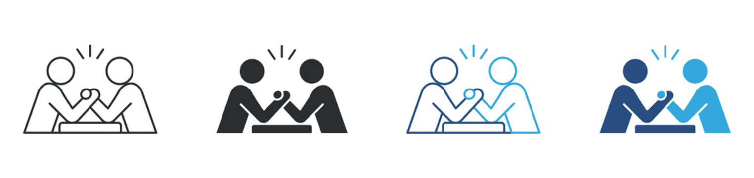 Arm wrestling competition icon set. strength challenge and rivalry concept. vector illustration.
