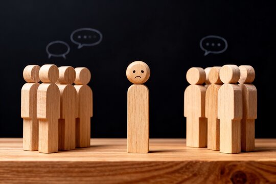 Wooden figures depicting social exclusion